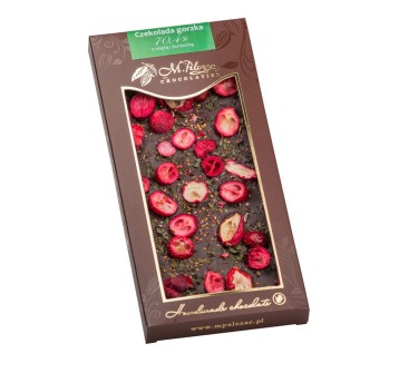Czekolada gorzka 70,4% z miętą i żurawiną