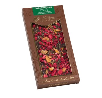 Czekolada gorzka 70,4% z tr. żubr, grap. i mal